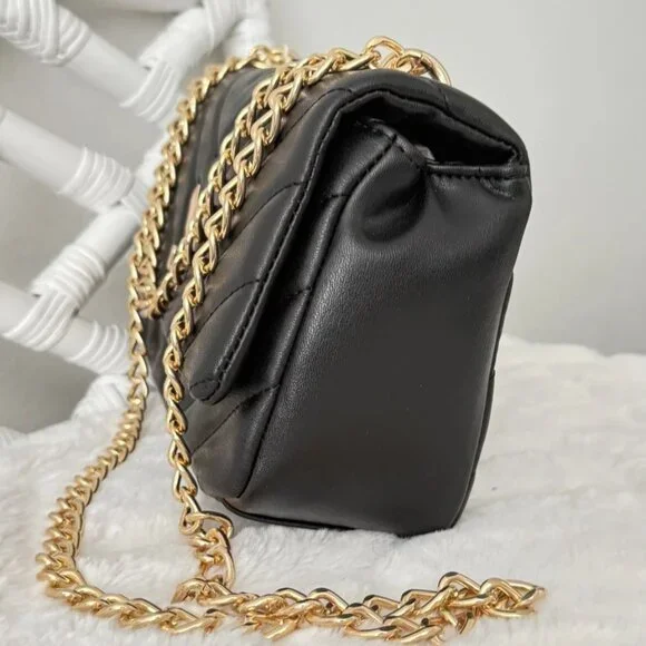 Valentino Orlandi Quilted Vegan Leather Shoulder Bag Gold Chain Black NWT $279 - Picture 11 of 16
